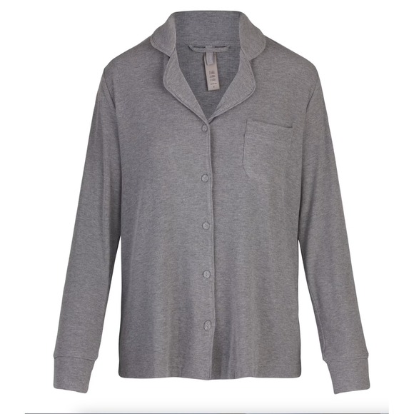 SKIMS Other - SKIMS Soft Lounge Sleep Shirt Heather Gray Long Sleeve Button Up Ribbed Size XL